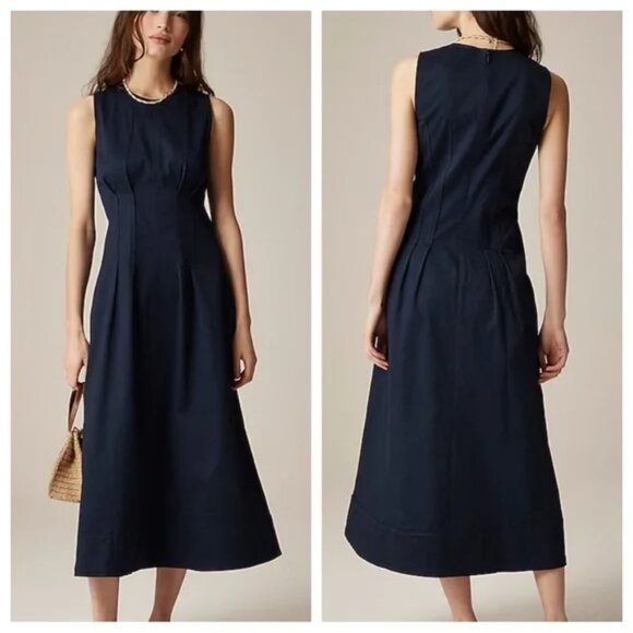 New! J. Crew Pintuck midi dress in stretch twill navy blue, size 10 - READ - Picture 1 of 3